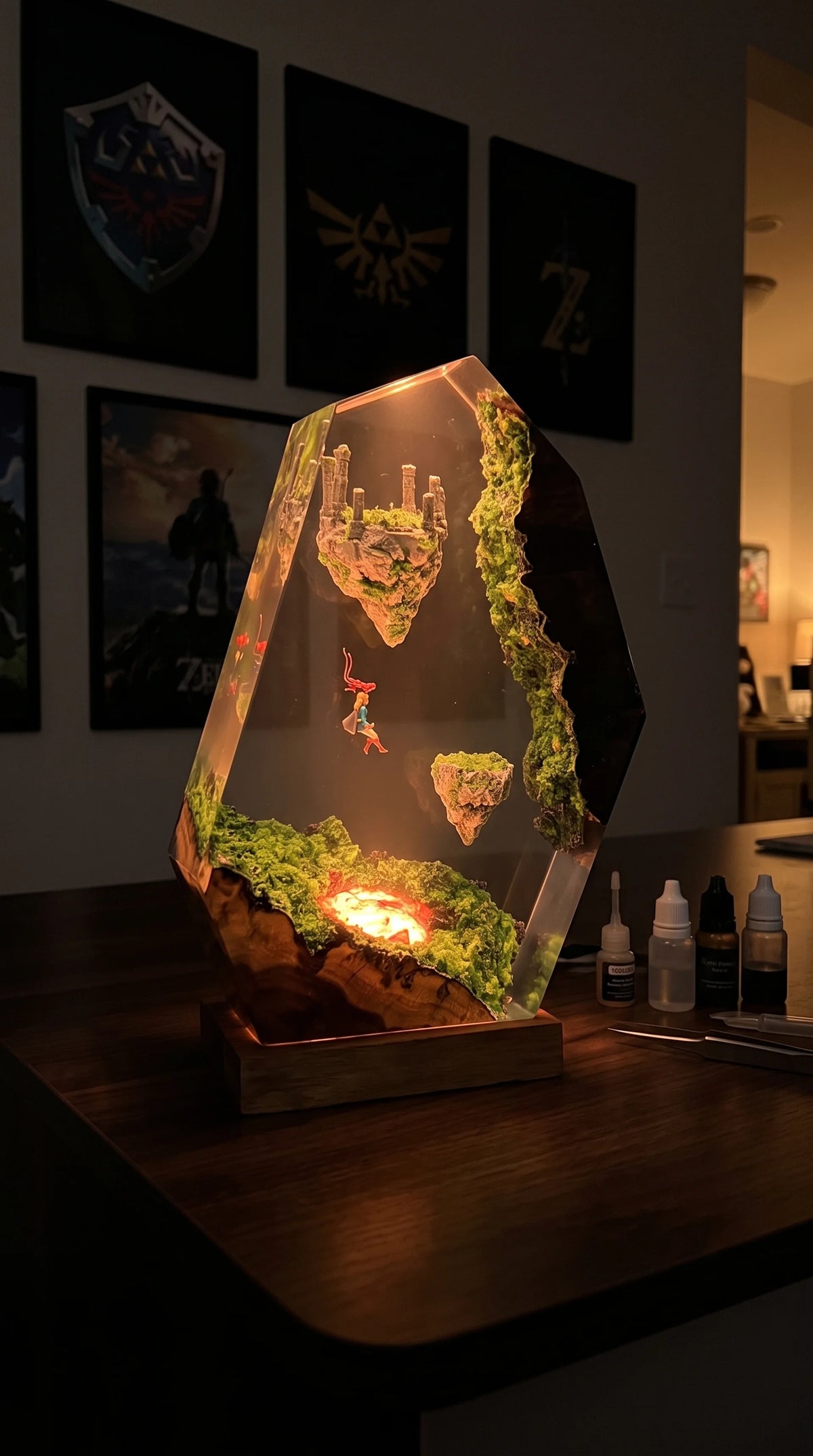 Zelda Sky Islands Resin Art Lamp - Handcrafted by Jisoo 🟢💚✨
