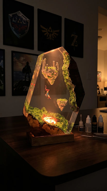 Zelda Sky Islands Resin Art Lamp - Handcrafted by Jisoo 🟢💚✨