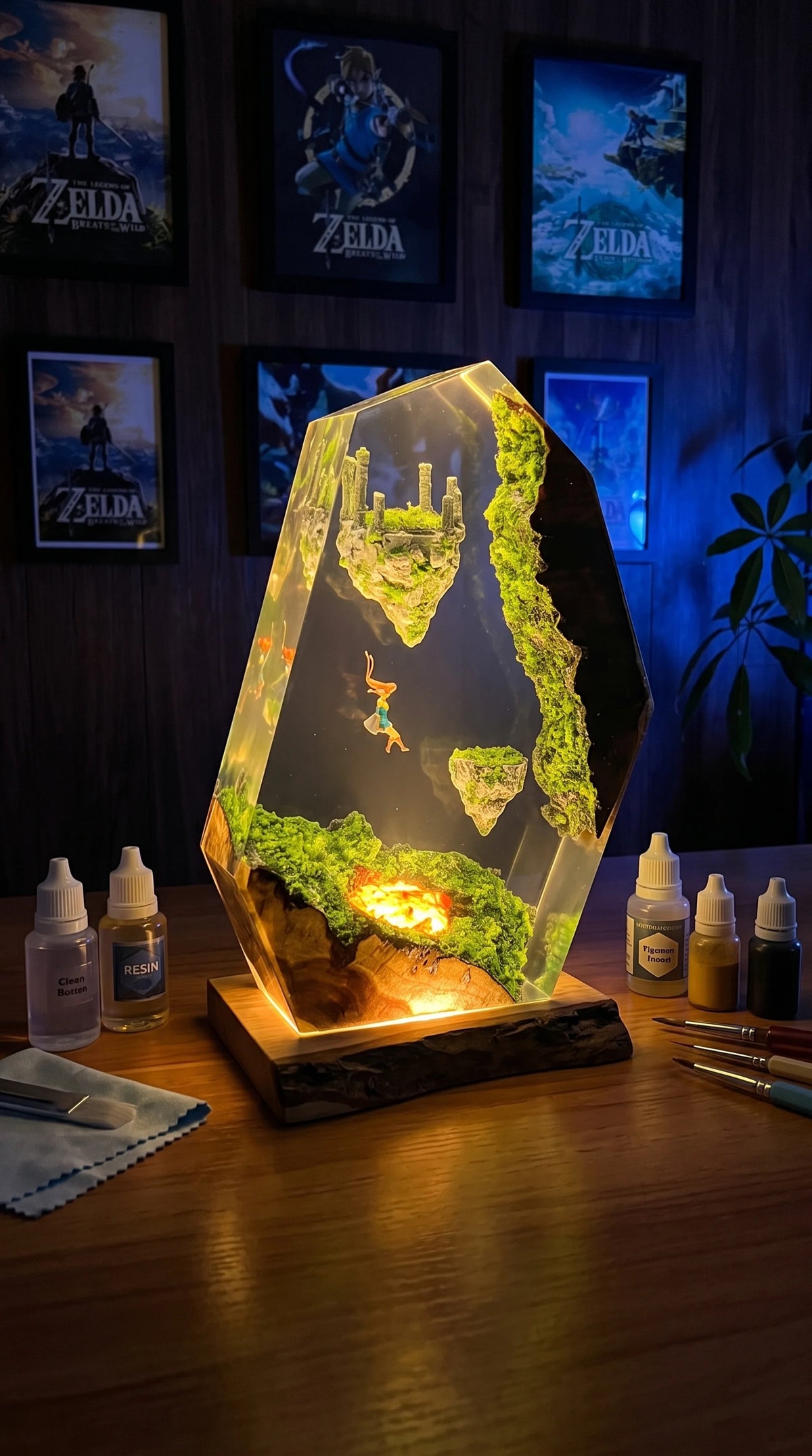 Zelda Sky Islands Resin Art Lamp - Handcrafted by Jisoo 🟢💚✨