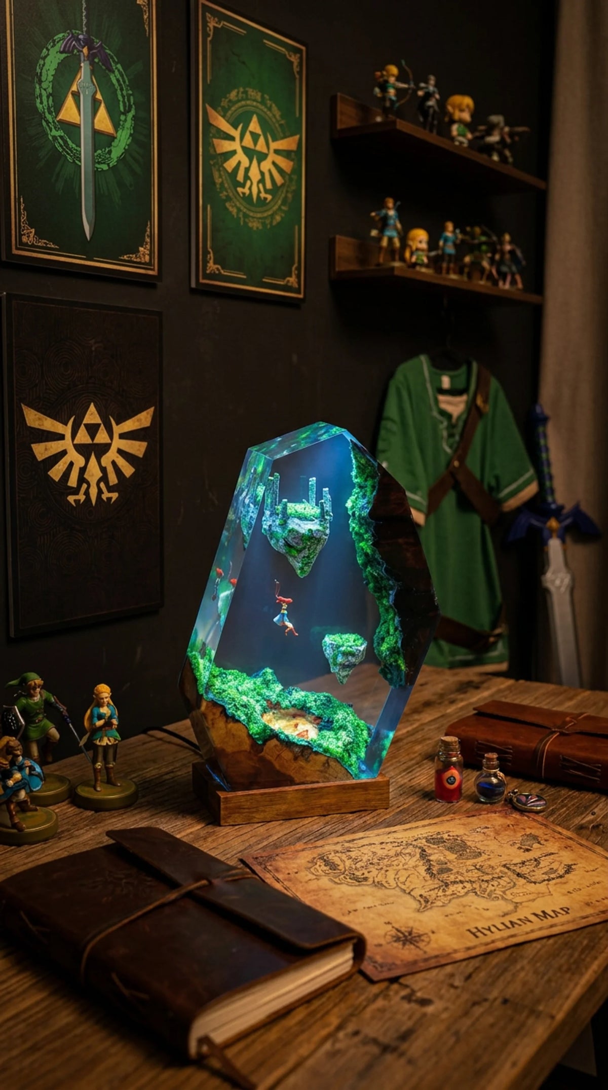 Zelda Sky Islands Resin Art Lamp - Handcrafted by Jisoo 🟢💚✨