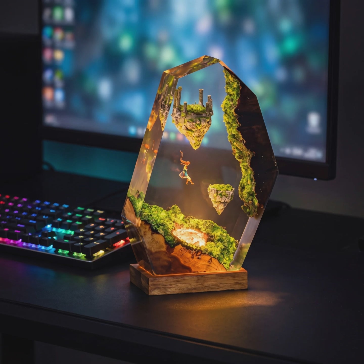 Zelda Sky Islands Resin Art Lamp - Handcrafted by Jisoo 🟢💚✨